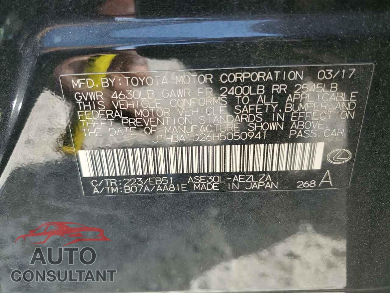 LEXUS IS 2017 - JTHBA1D26H5050941