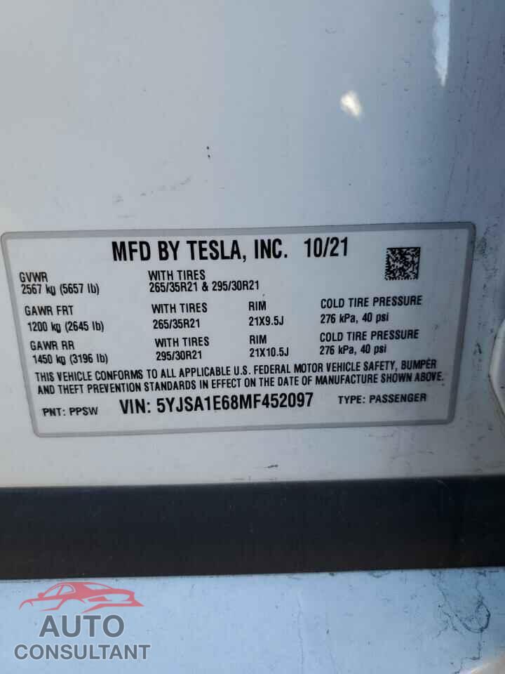 TESLA MODEL S 2021 - 5YJSA1E68MF452097