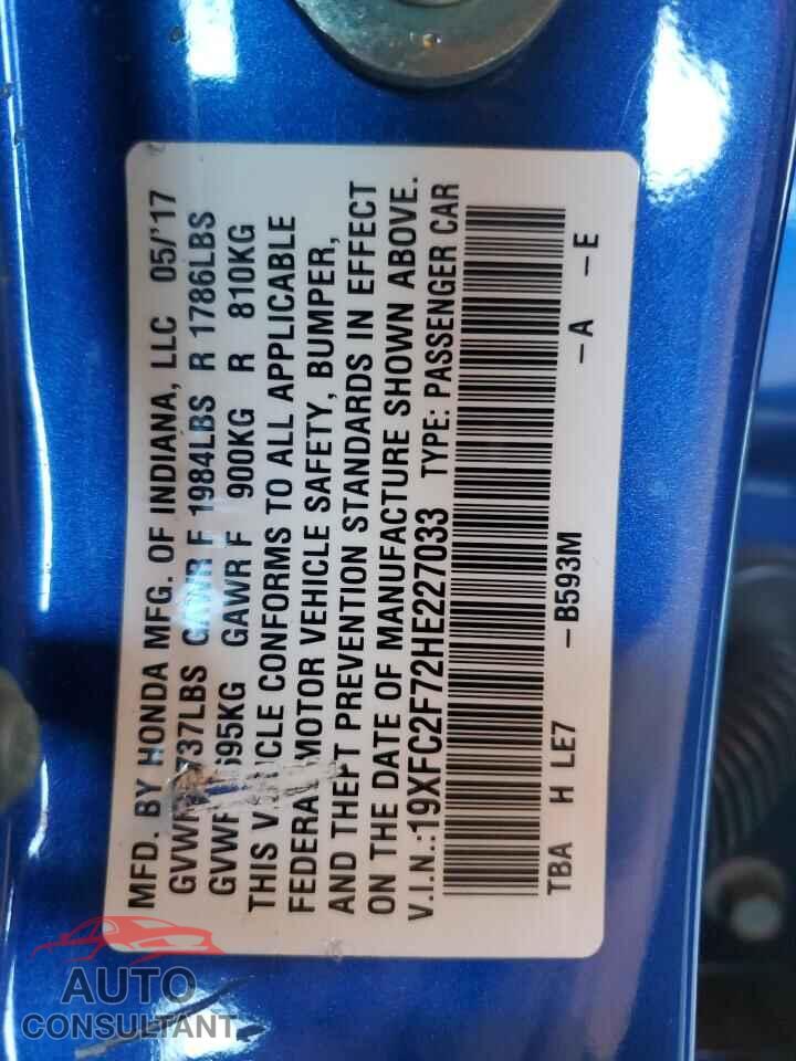 HONDA CIVIC 2017 - 19XFC2F72HE227033
