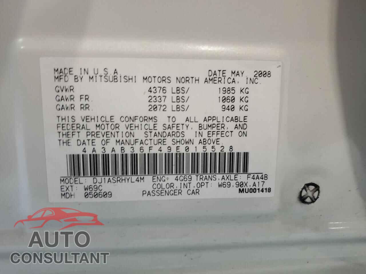 MITSUBISHI GALANT 2009 - 4A3AB36F49E015528