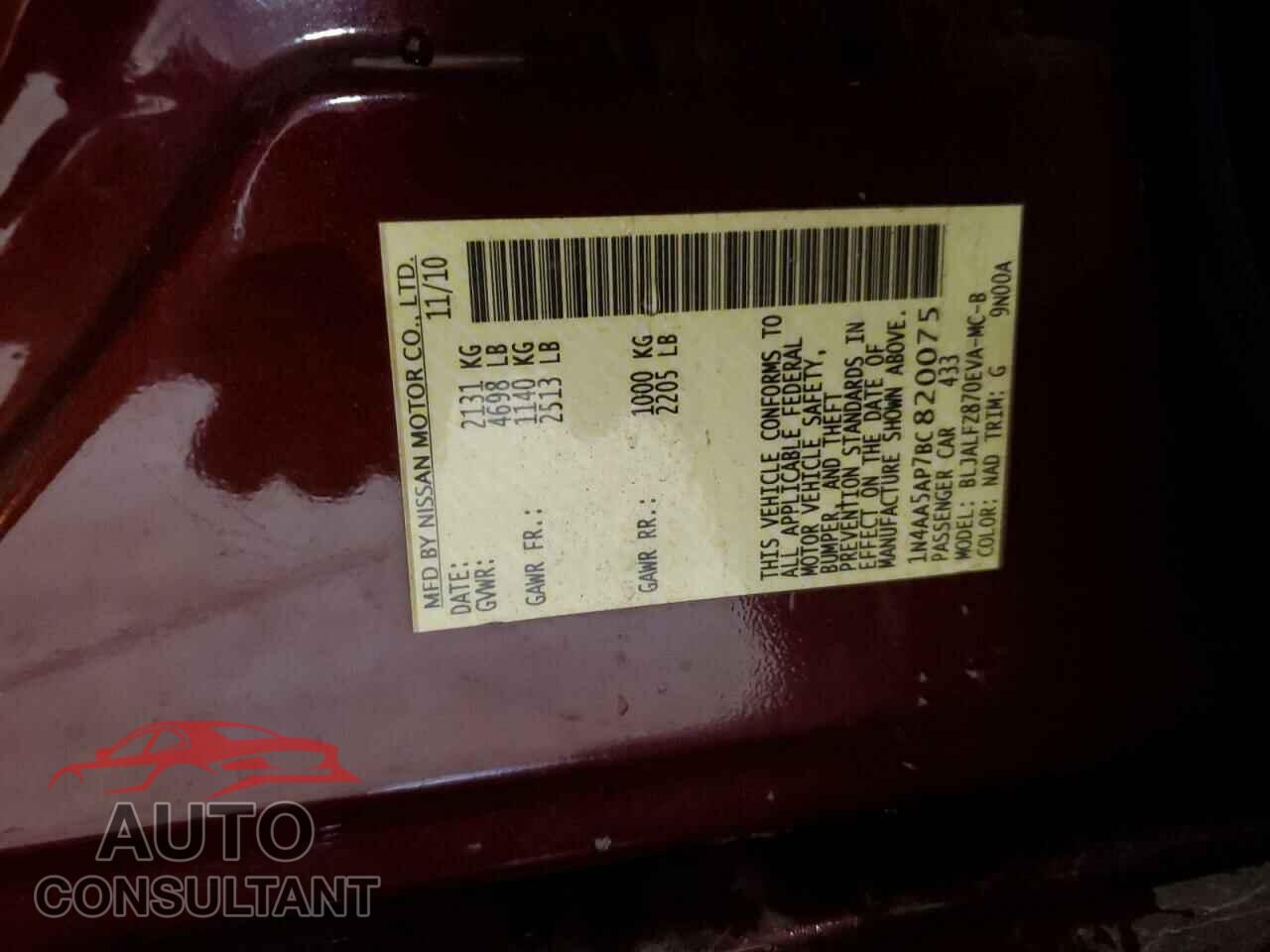 NISSAN MAXIMA 2011 - 1N4AA5AP7BC820075