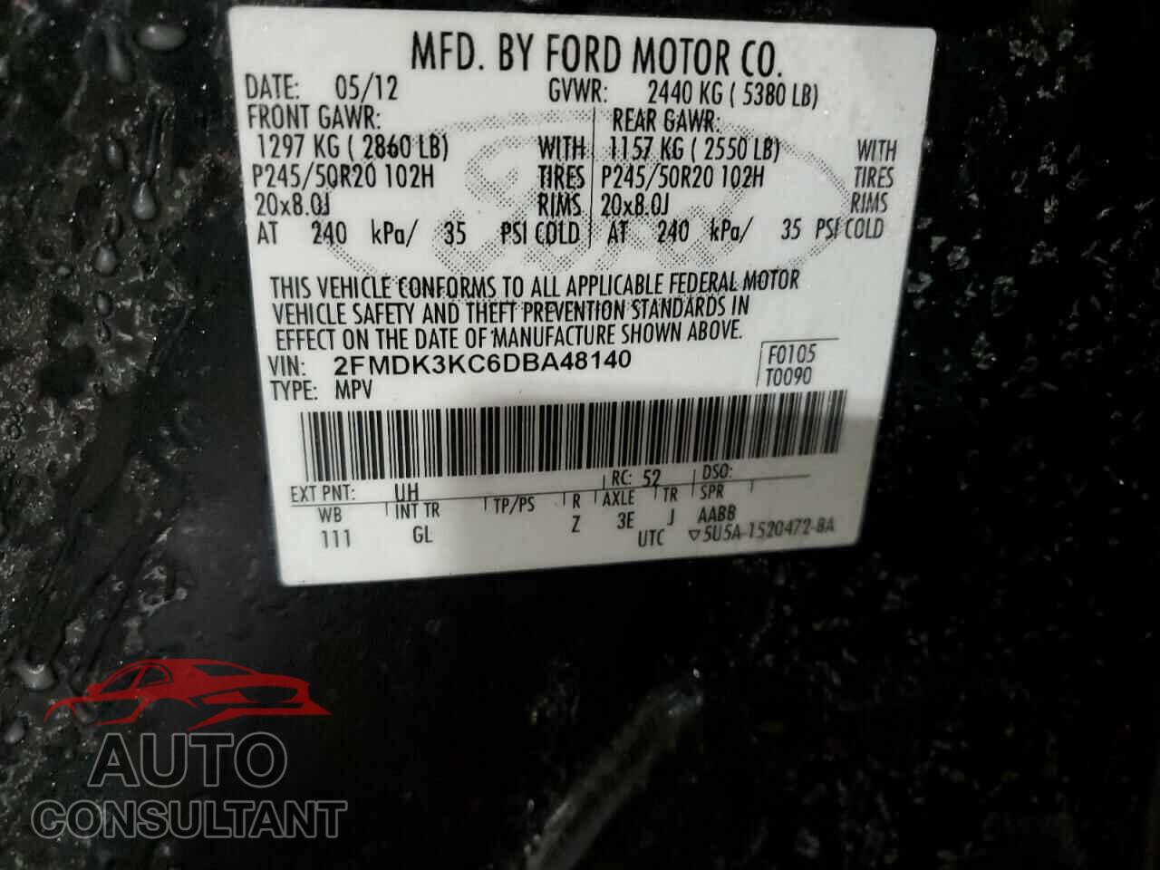 FORD EDGE 2013 - 2FMDK3KC6DBA48140