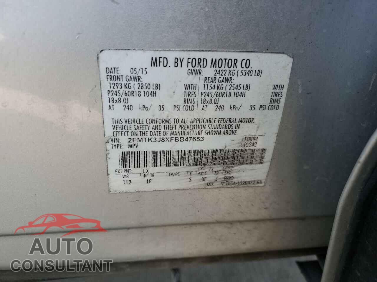 FORD EDGE 2015 - 2FMTK3J8XFBB47653