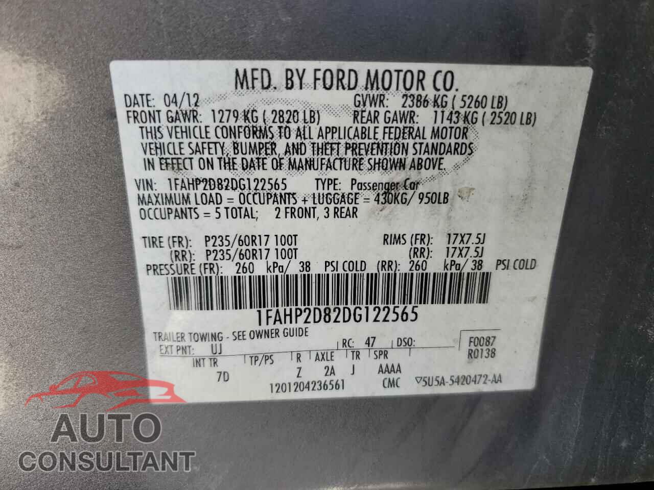 FORD TAURUS 2013 - 1FAHP2D82DG122565