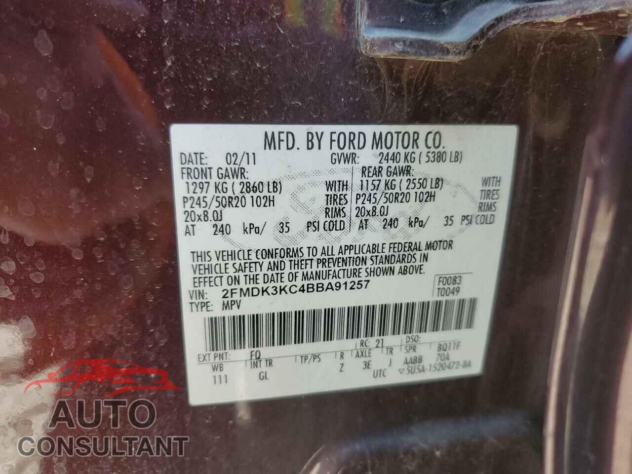 FORD EDGE 2011 - 2FMDK3KC4BBA91257