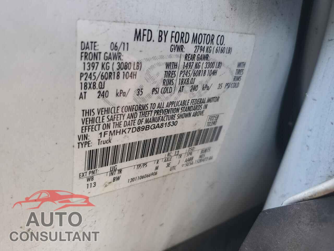 FORD EXPLORER 2011 - 1FMHK7D89BGA81530