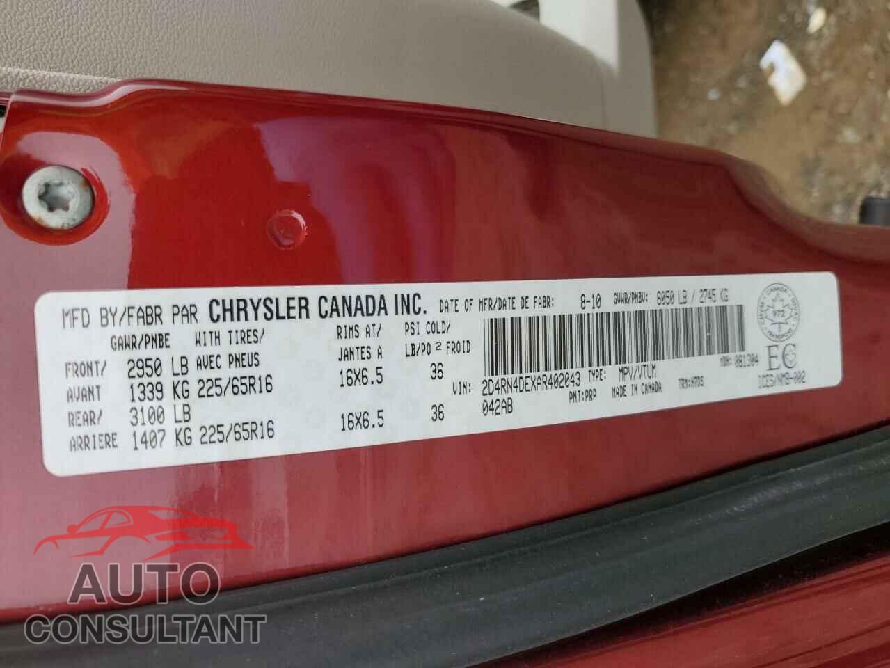 DODGE CARAVAN 2010 - 2D4RN4DEXAR402043