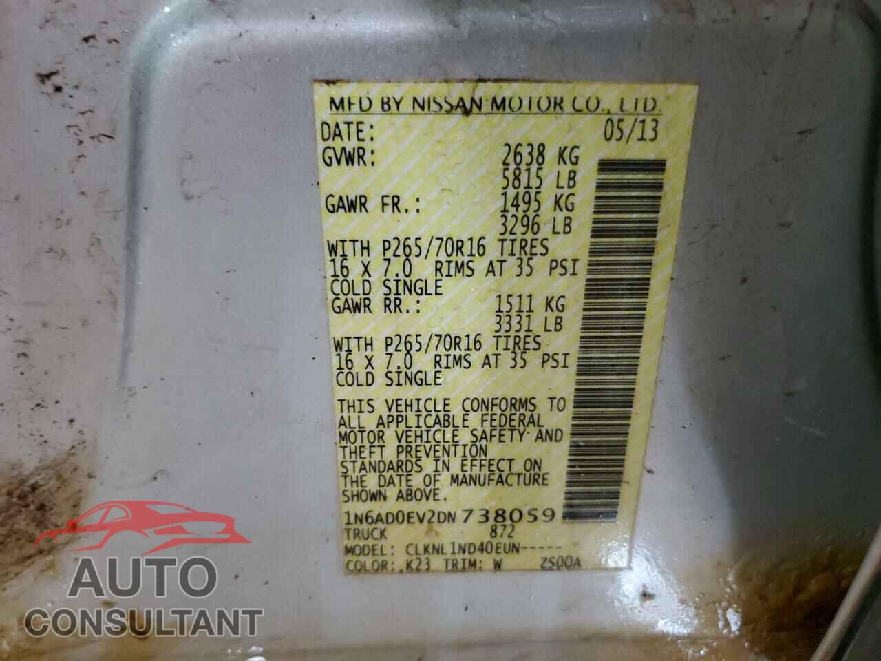 NISSAN FRONTIER 2013 - 1N6AD0EV2DN738059