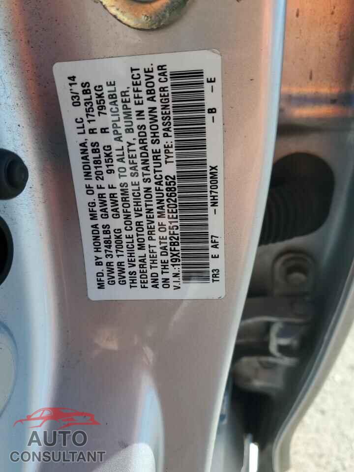 HONDA CIVIC 2014 - 19XFB2F51EE026852