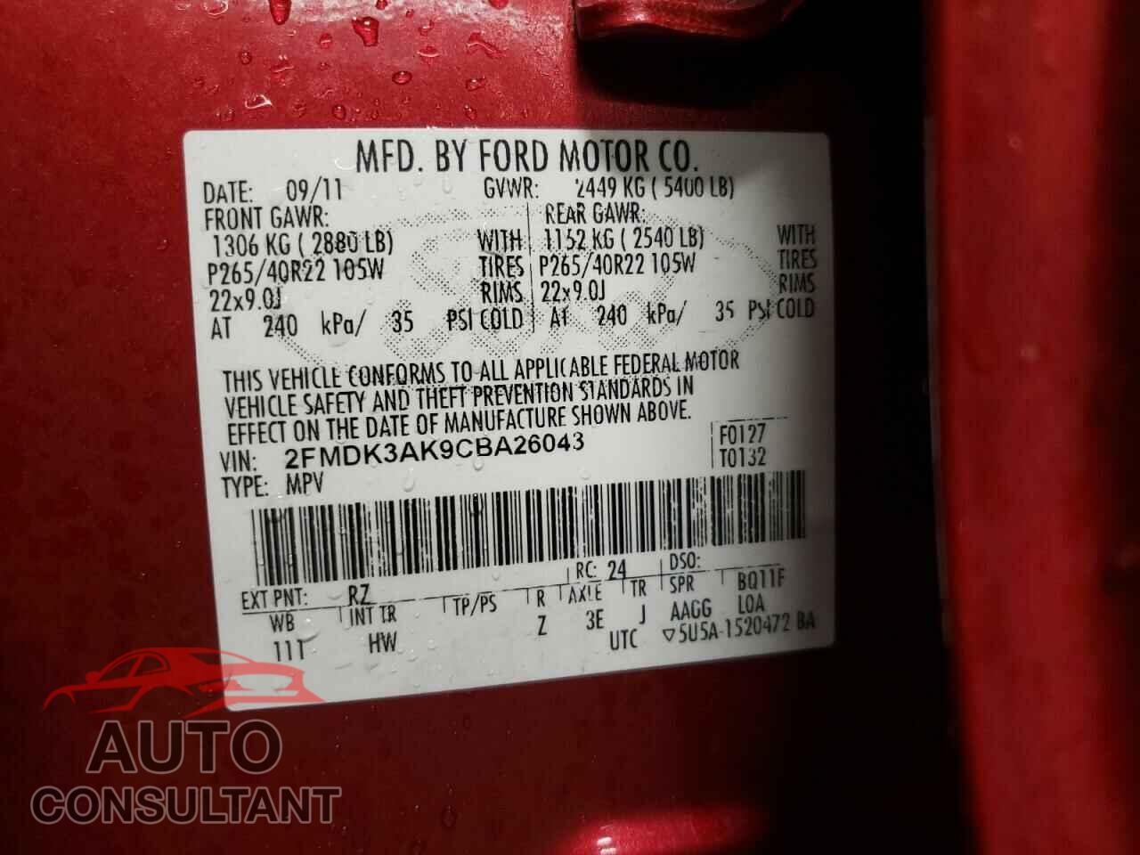 FORD EDGE 2012 - 2FMDK3AK9CBA26043