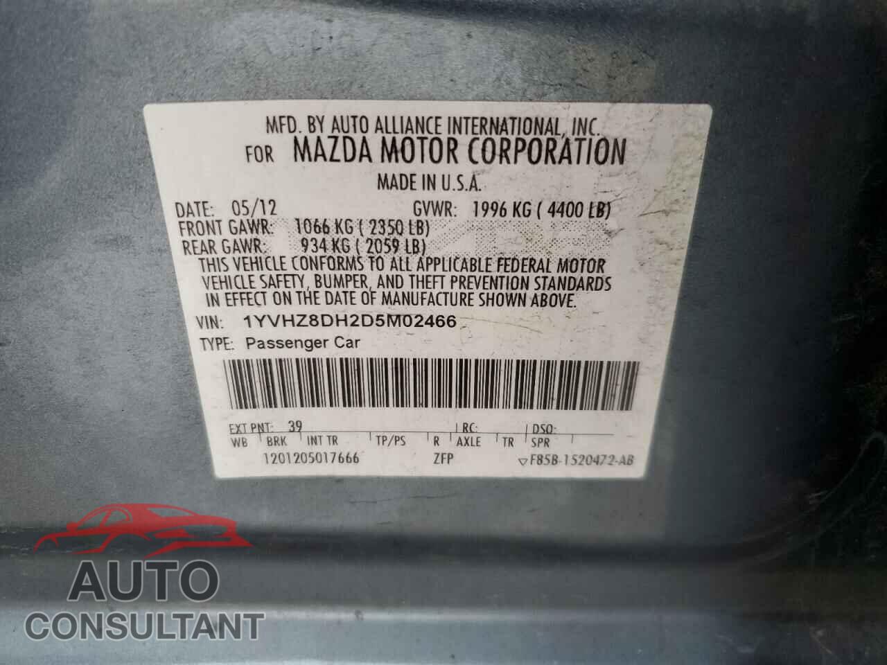 MAZDA 6 2013 - 1YVHZ8DH2D5M02466