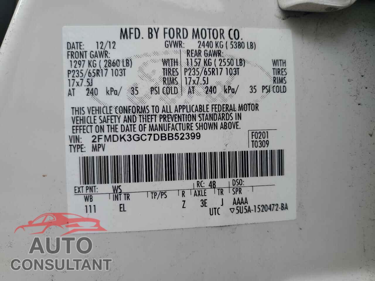 FORD EDGE 2013 - 2FMDK3GC7DBB52399