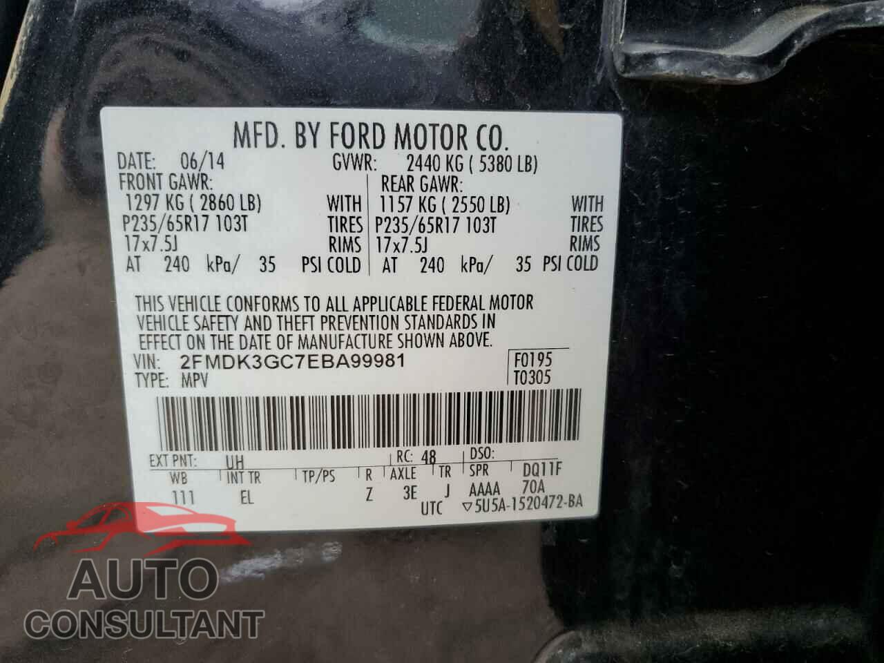 FORD EDGE 2014 - 2FMDK3GC7EBA99981