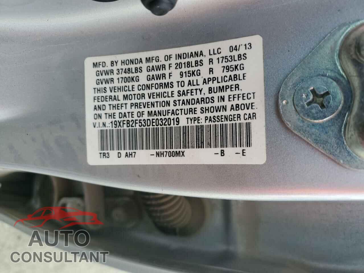 HONDA CIVIC 2013 - 19XFB2F53DE032019