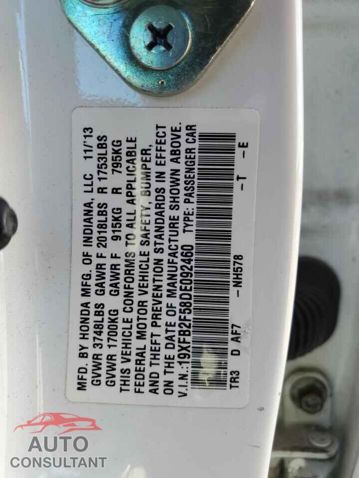 HONDA CIVIC 2013 - 19XFB2F58DE092460