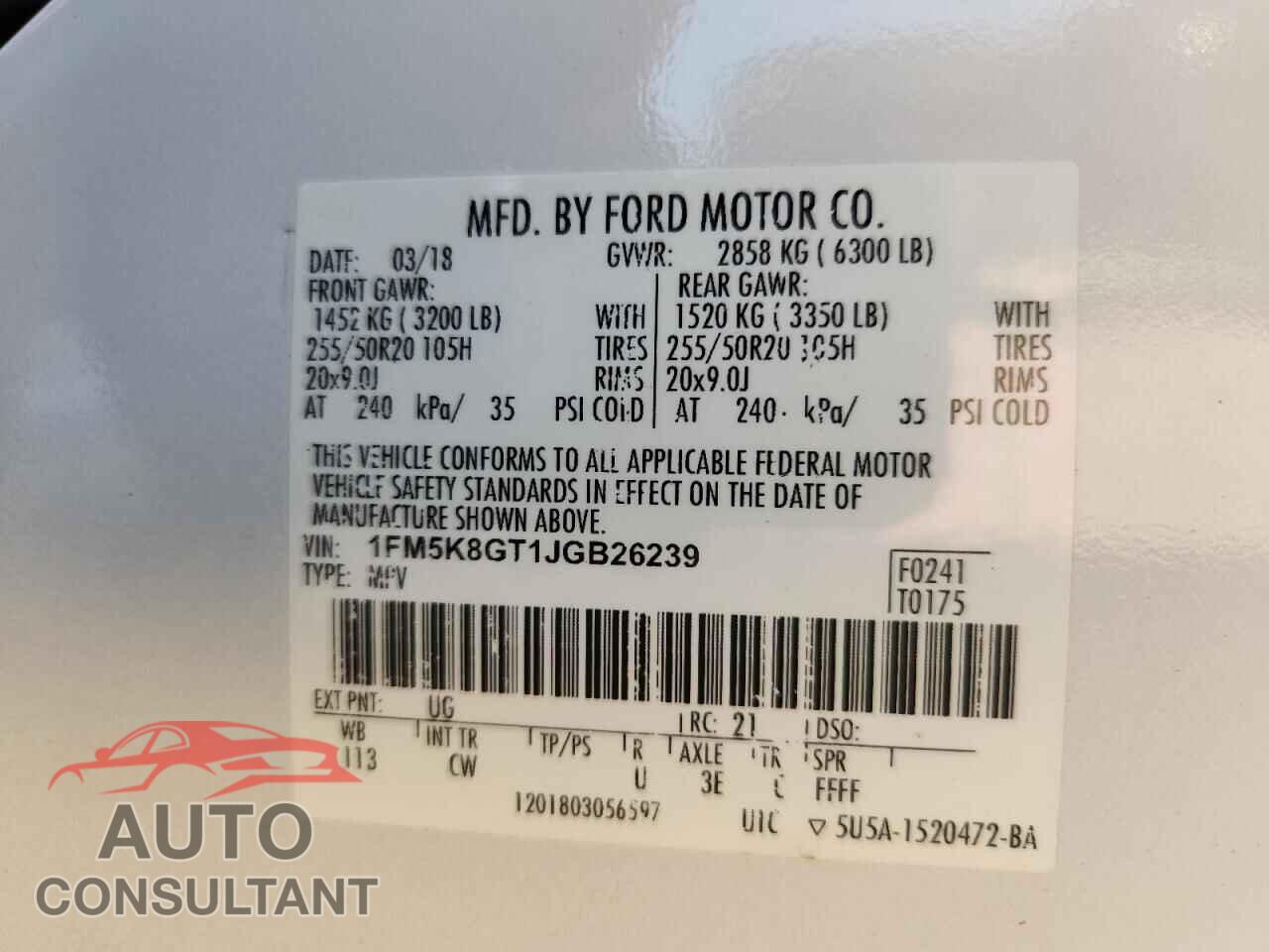 FORD EXPLORER 2018 - 1FM5K8GT1JGB26239