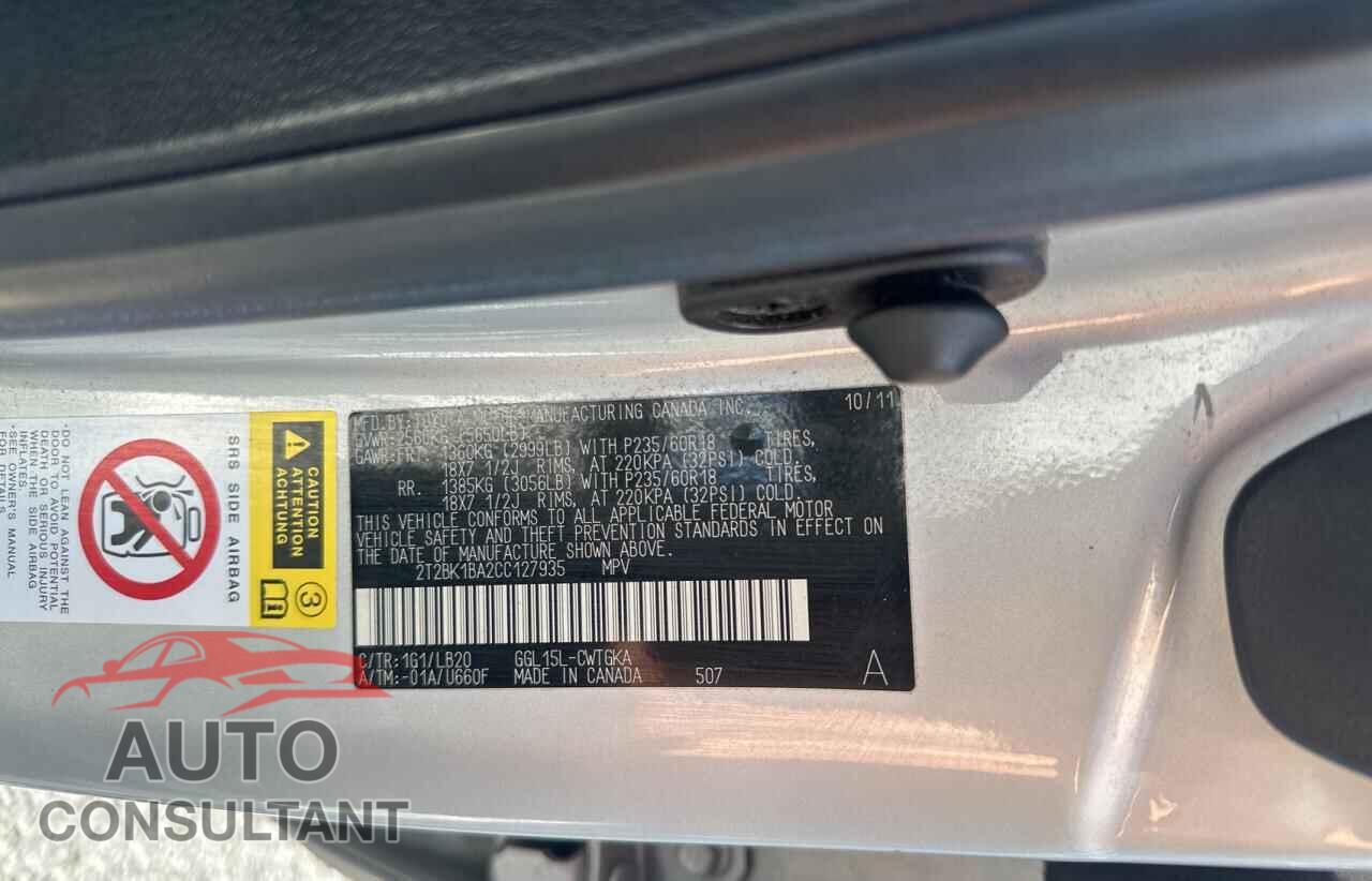 LEXUS RX350 2012 - 2T2BK1BA2CC127935