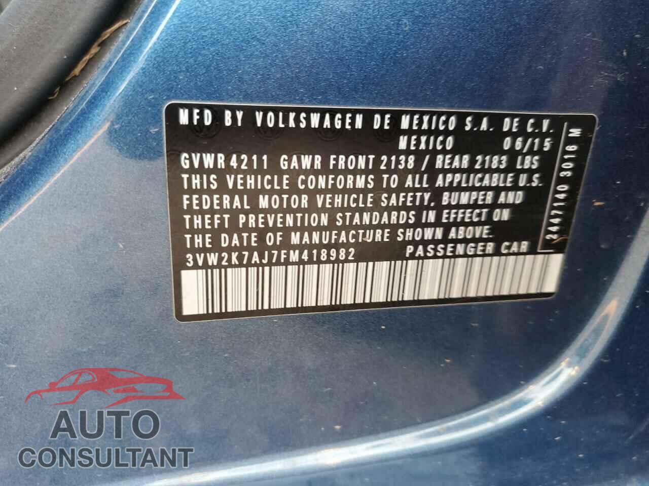 VOLKSWAGEN JETTA 2015 - 3VW2K7AJ7FM418982