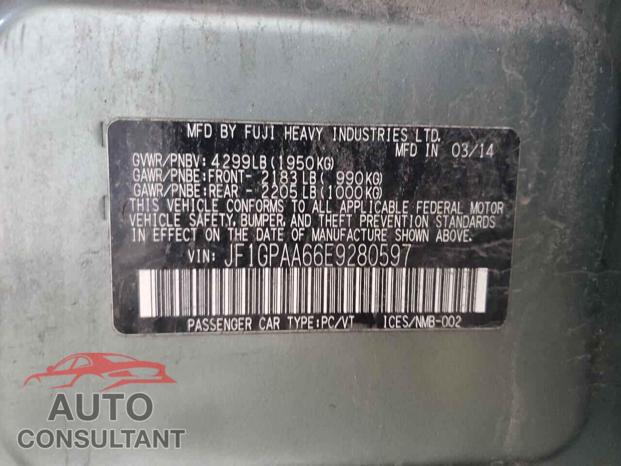 SUBARU IMPREZA 2014 - JF1GPAA66E9280597