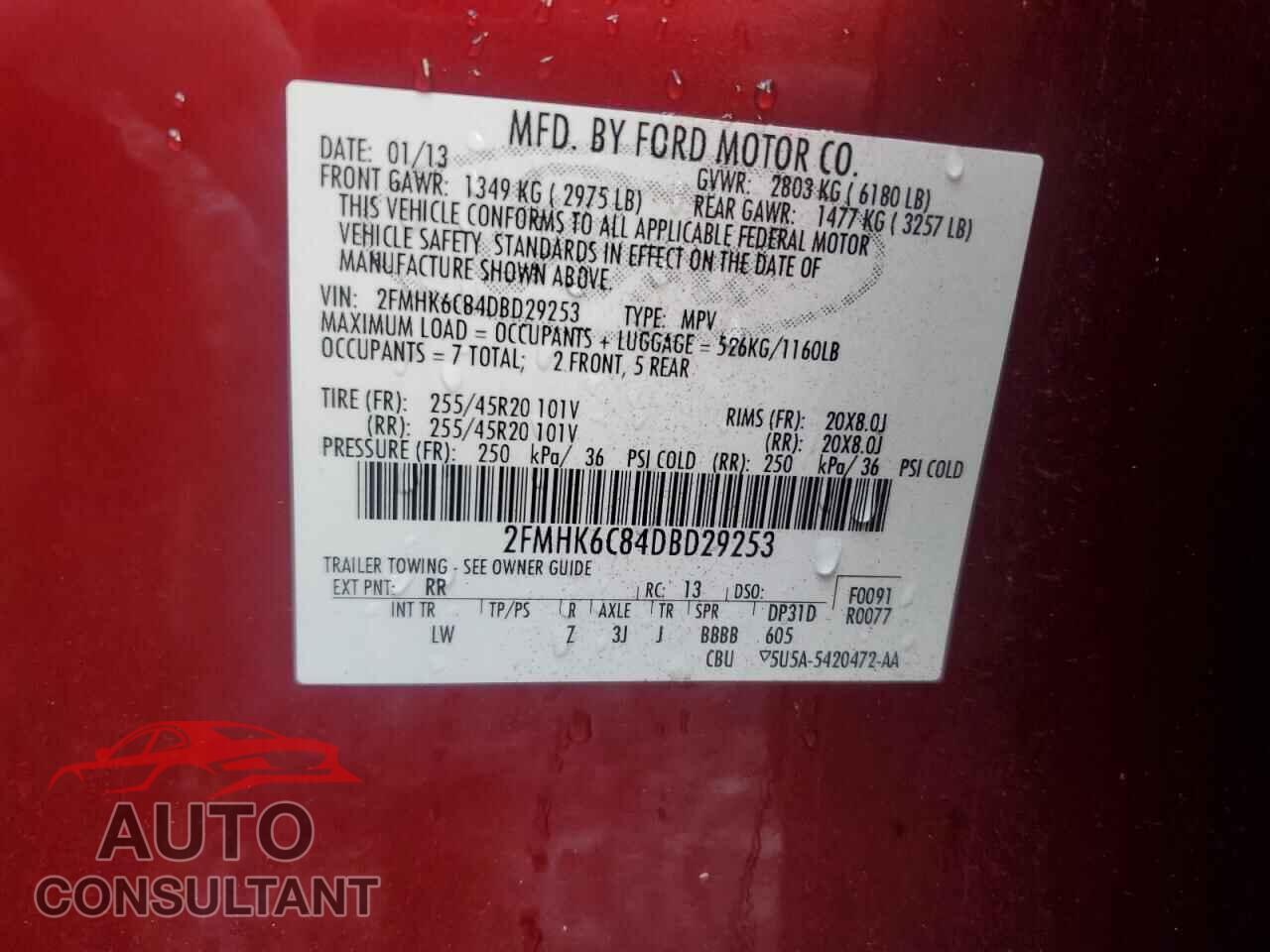 FORD FLEX 2013 - 2FMHK6C84DBD29253