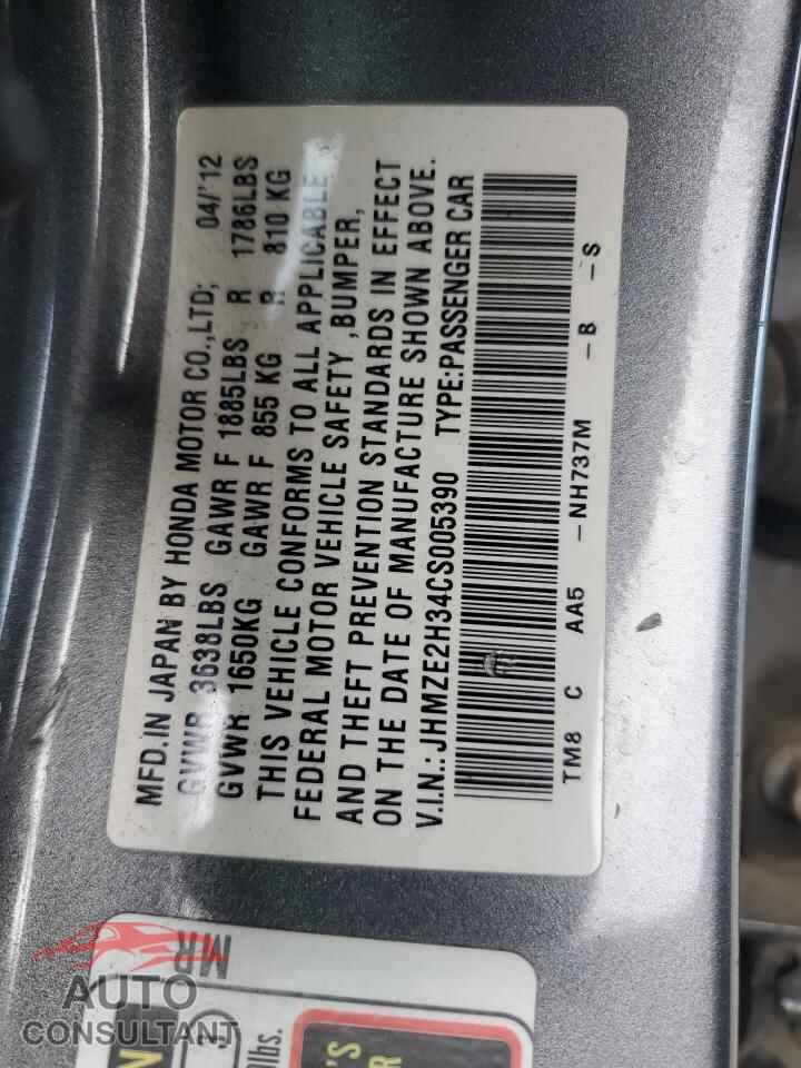 HONDA INSIGHT 2012 - JHMZE2H34CS005390