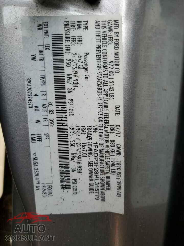 FORD FOCUS 2017 - 1FADP3F28HL315779