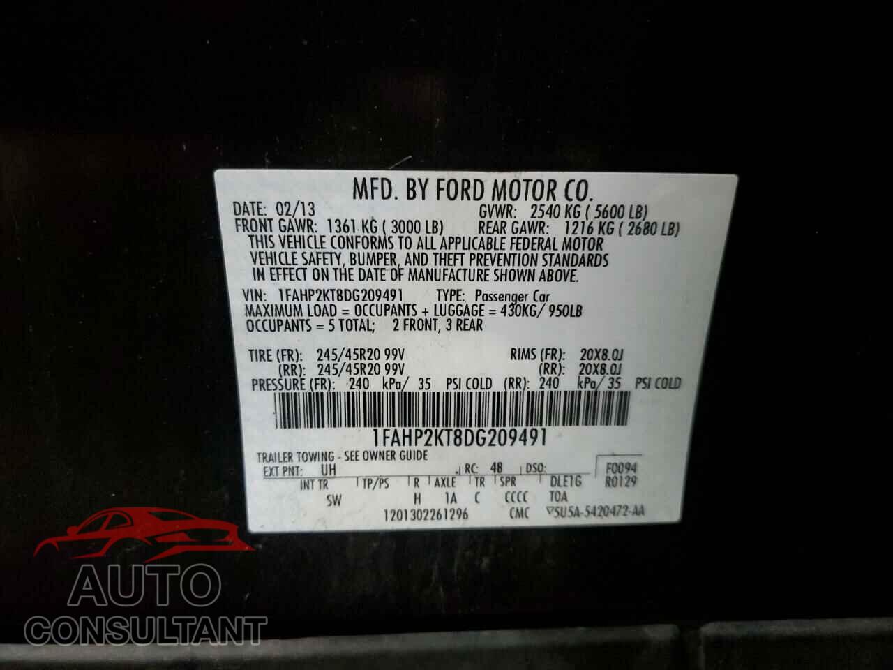 FORD TAURUS 2013 - 1FAHP2KT8DG209491