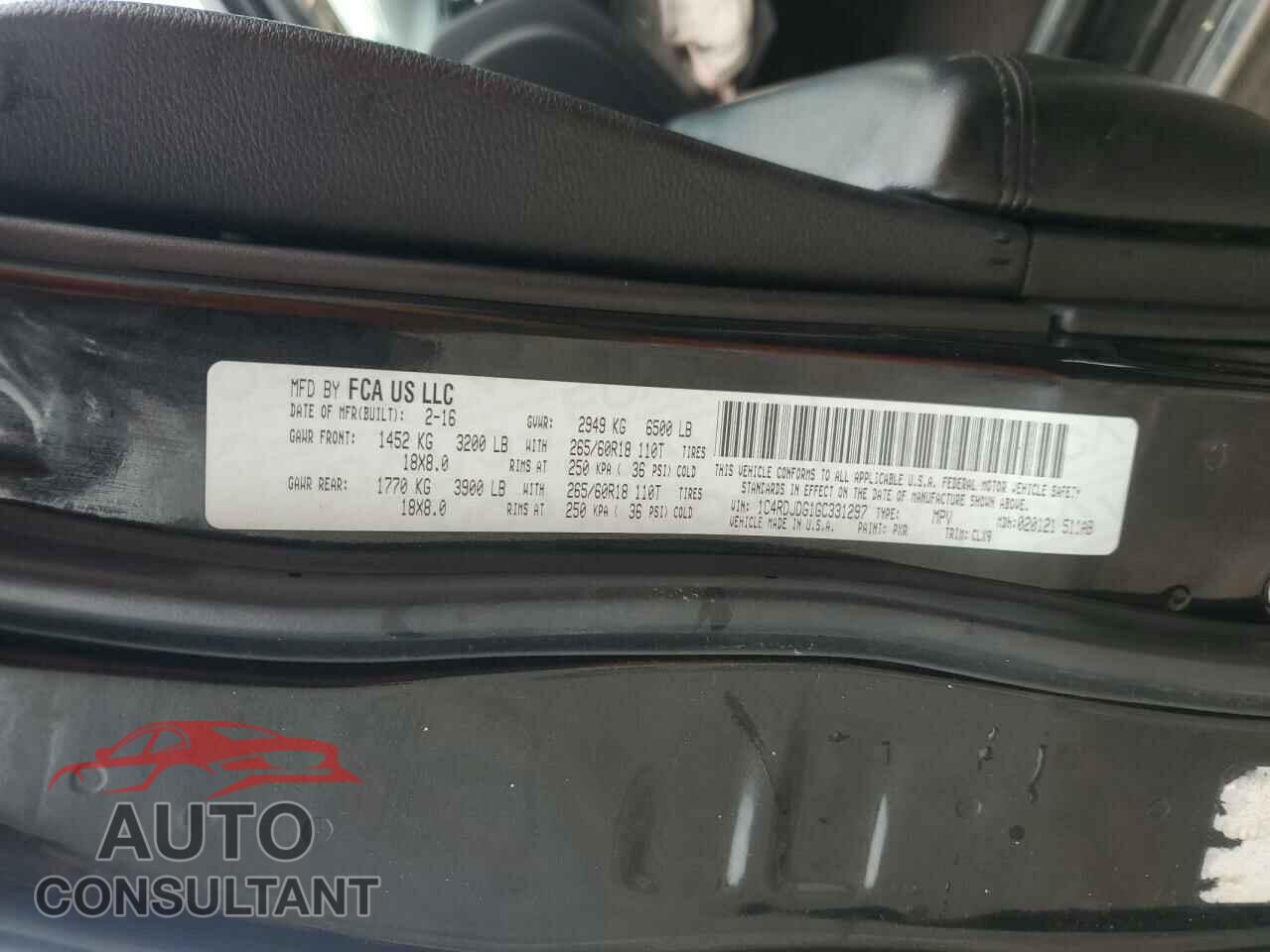 DODGE DURANGO 2016 - 1C4RDJDG1GC331297