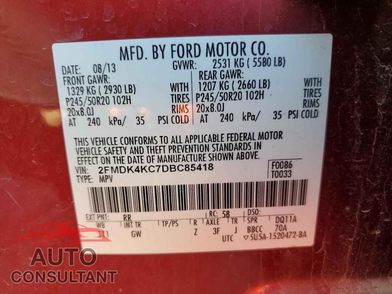 FORD EDGE 2013 - 2FMDK4KC7DBC85418