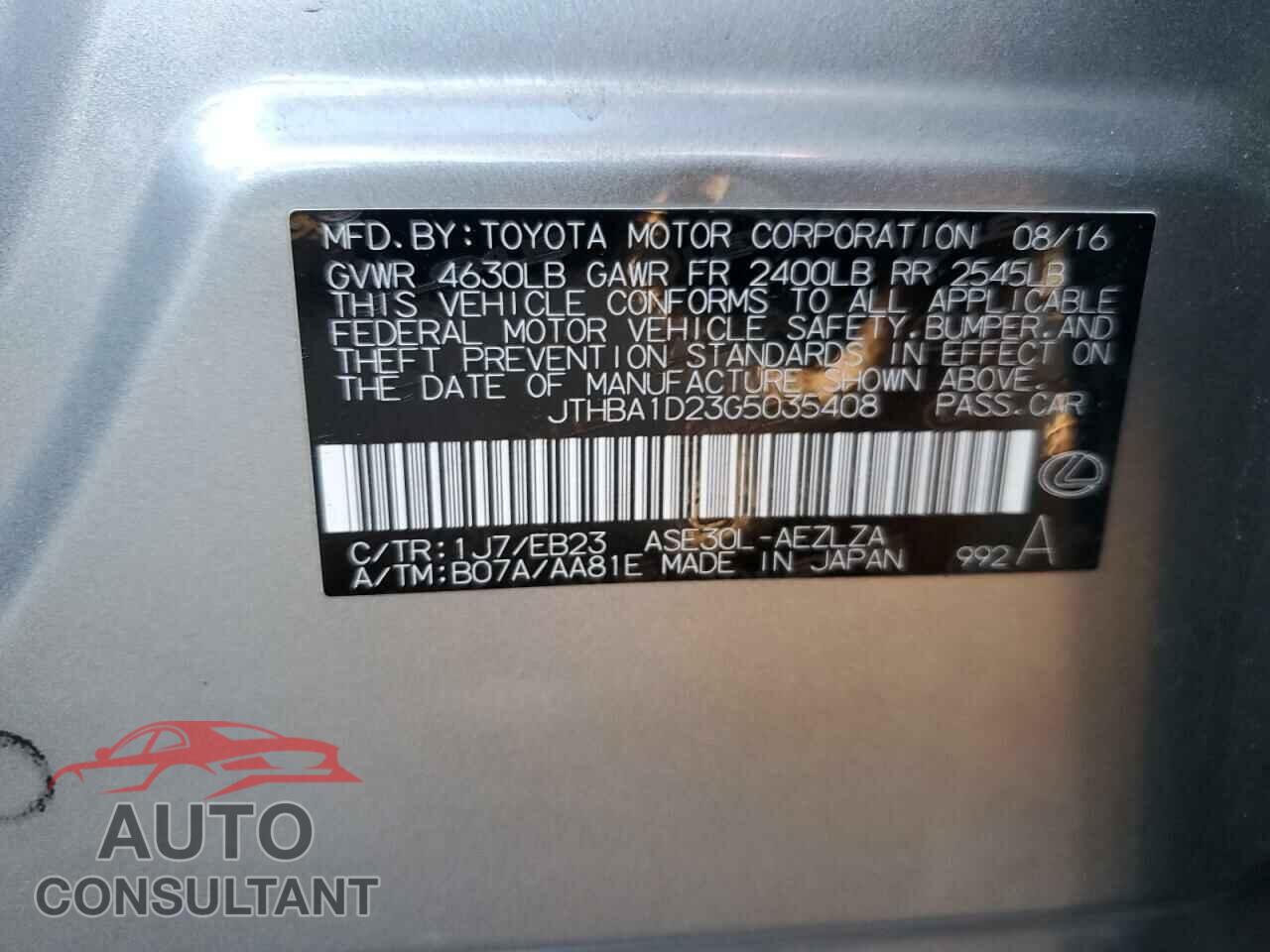 LEXUS IS 2016 - JTHBA1D23G5035408
