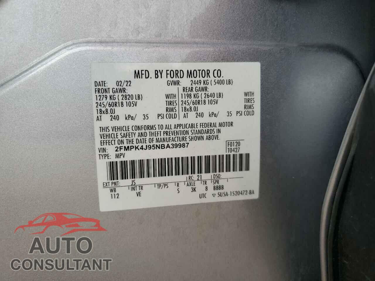 FORD EDGE 2022 - 2FMPK4J95NBA39987