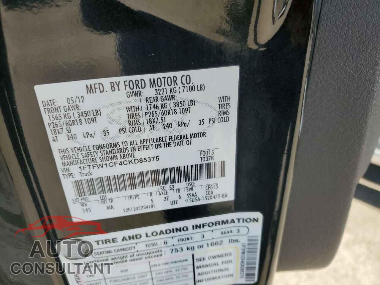 FORD F-150 2012 - 1FTFW1CF4CKD85375