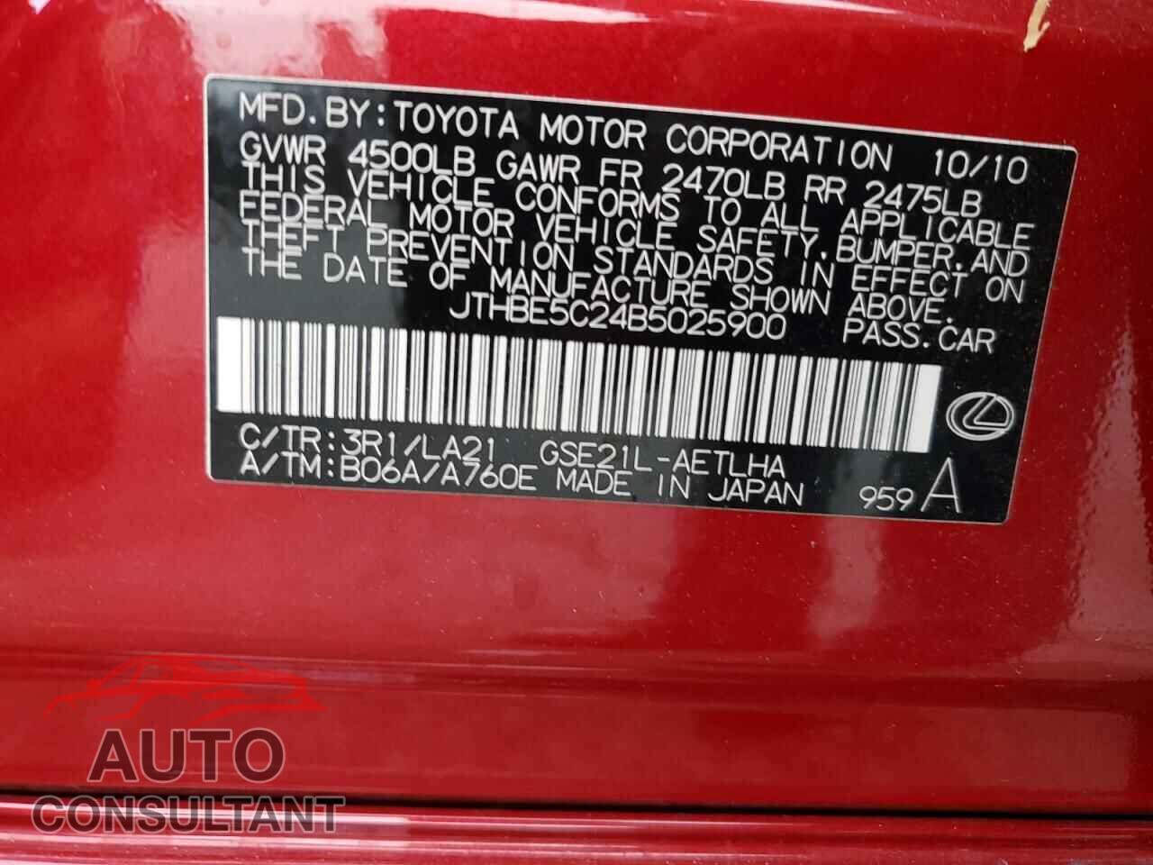 LEXUS IS 2011 - JTHBE5C24B5025900