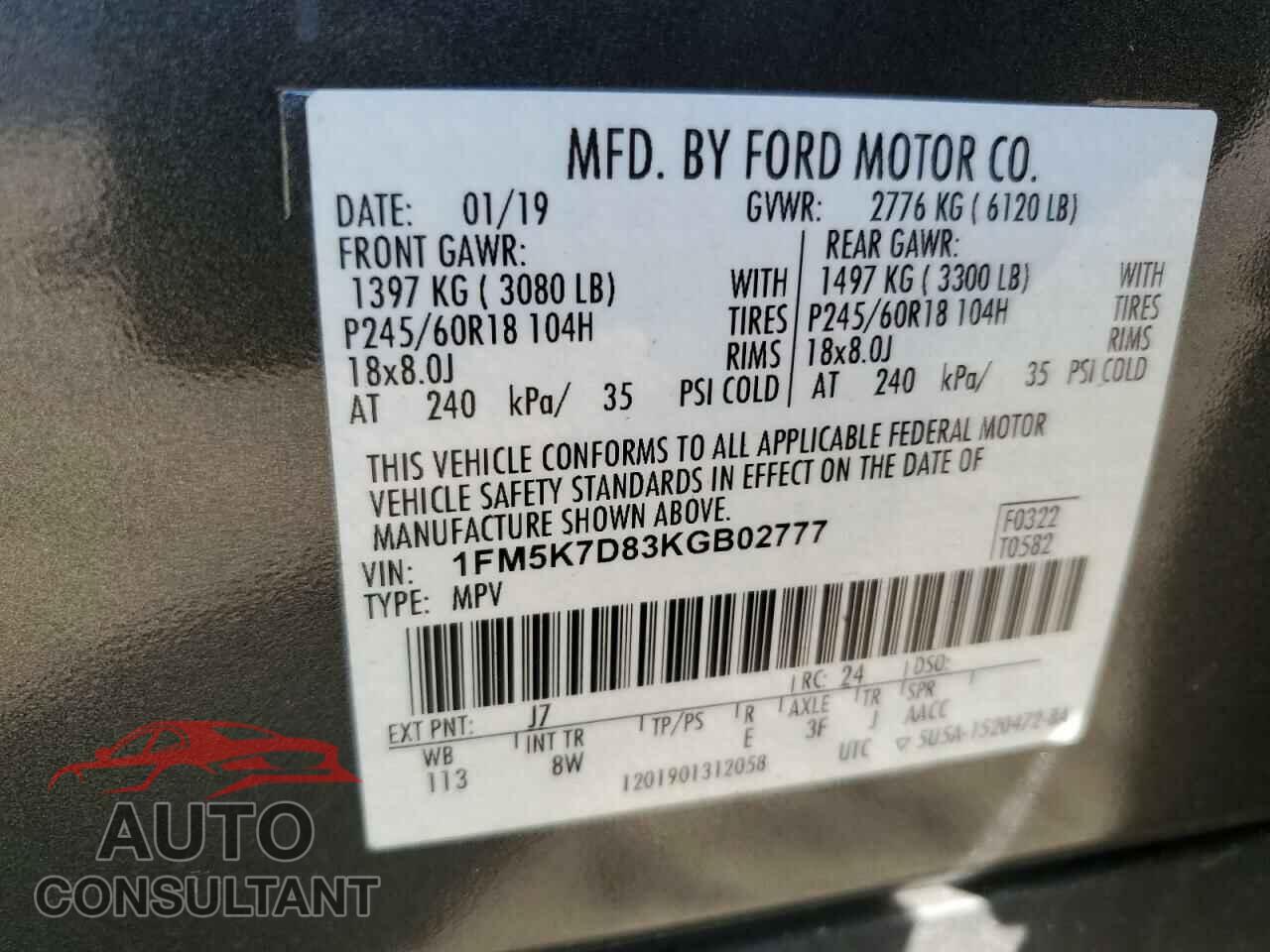 FORD EXPLORER 2019 - 1FM5K7D83KGB02777