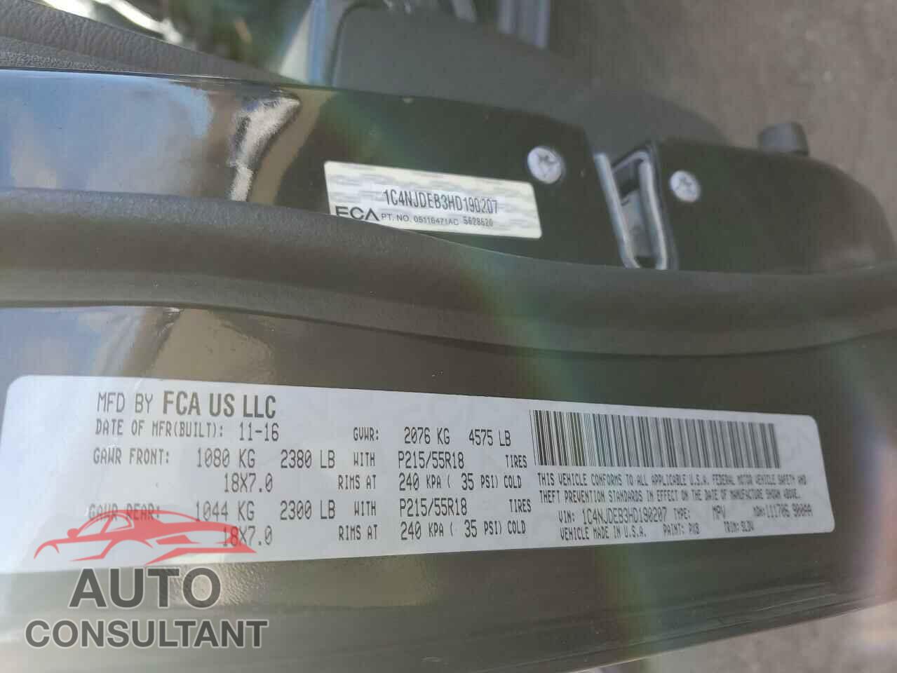 JEEP COMPASS 2017 - 1C4NJDEB3HD190207