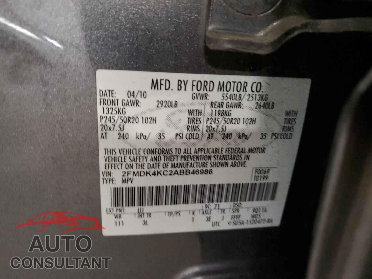 FORD EDGE 2010 - 2FMDK4KC2ABB46986