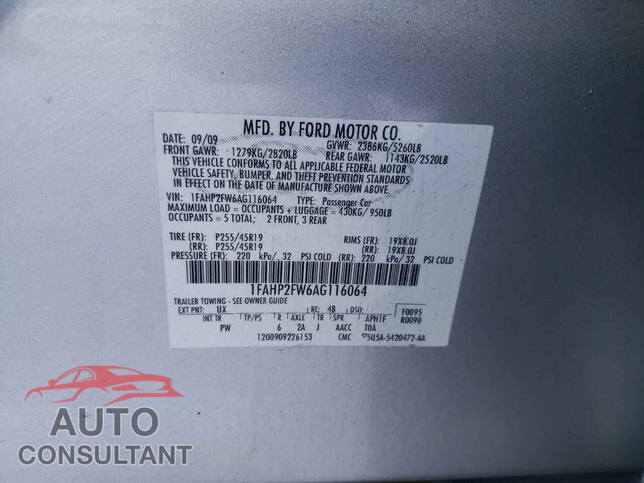 FORD TAURUS 2010 - 1FAHP2FW6AG116064