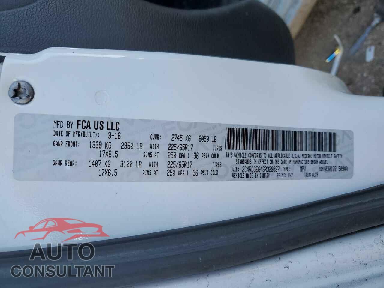 DODGE CARAVAN 2016 - 2C4RDGEG4GR329097