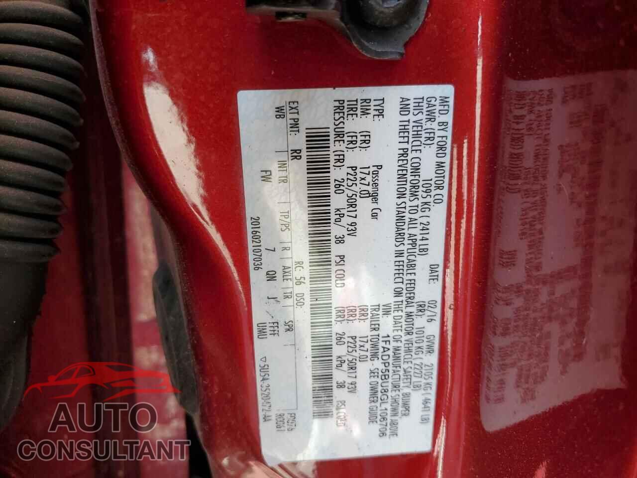 FORD CMAX 2016 - 1FADP5BU8GL106706