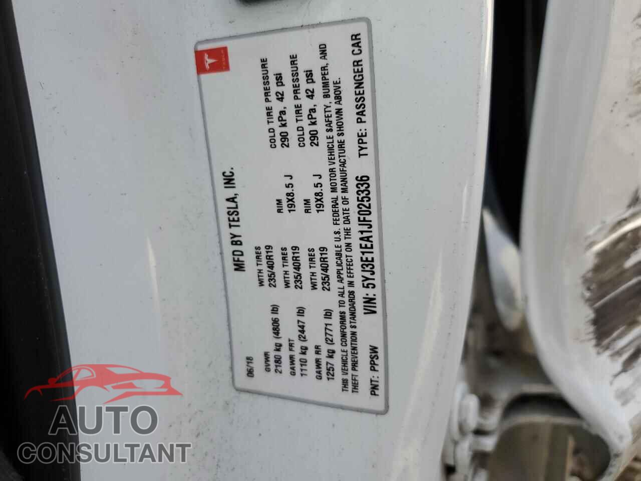 TESLA MODEL 3 2018 - 5YJ3E1EA1JF025336