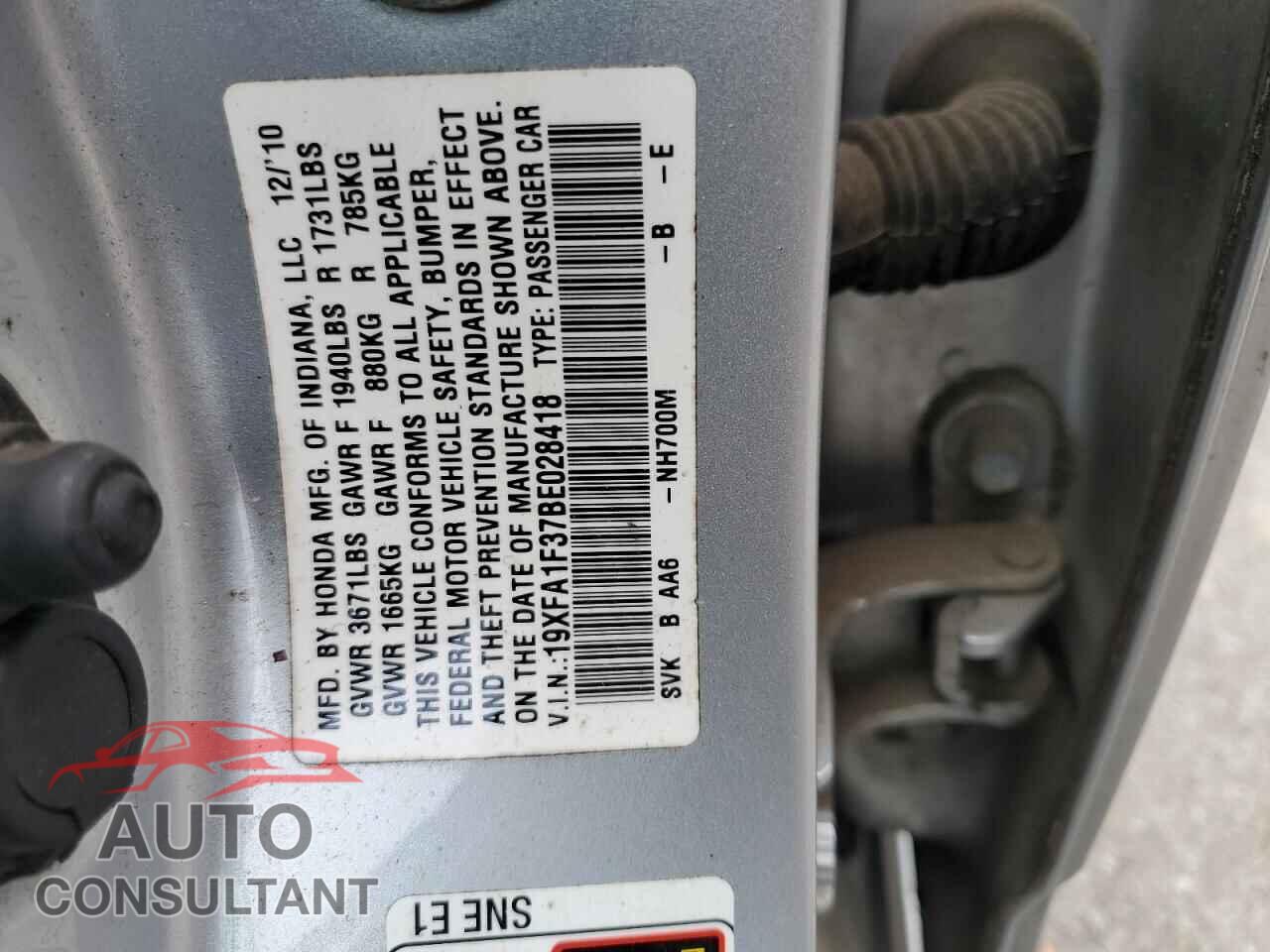 HONDA CIVIC 2011 - 19XFA1F37BE028418
