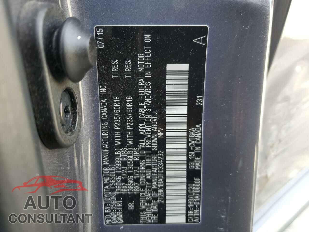 LEXUS RX350 2015 - 2T2BK1BA0FC334232