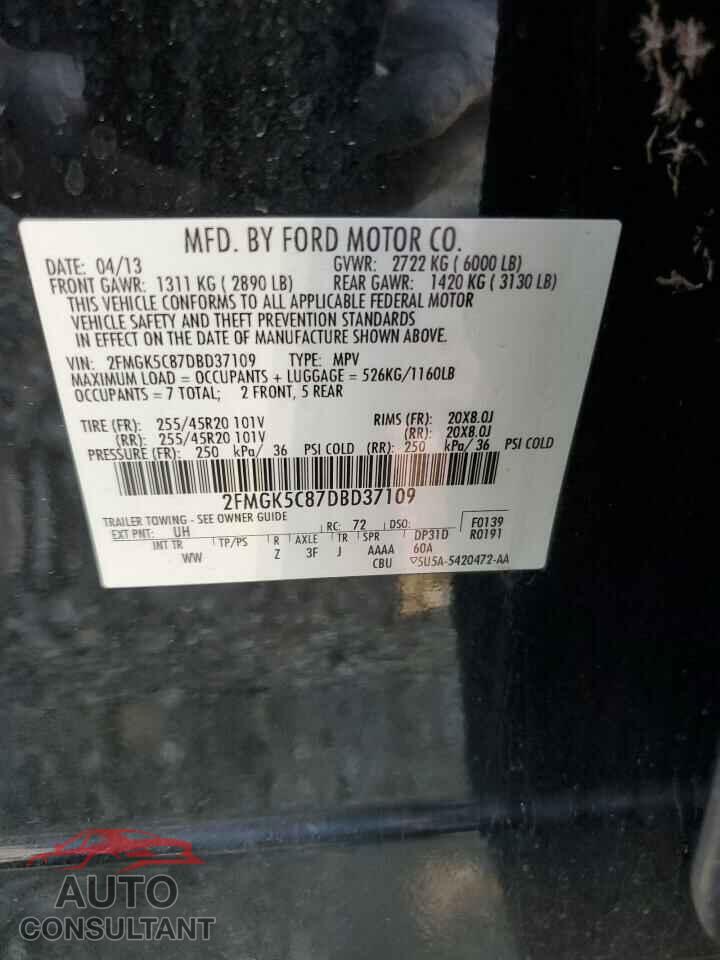 FORD FLEX 2013 - 2FMGK5C87DBD37109