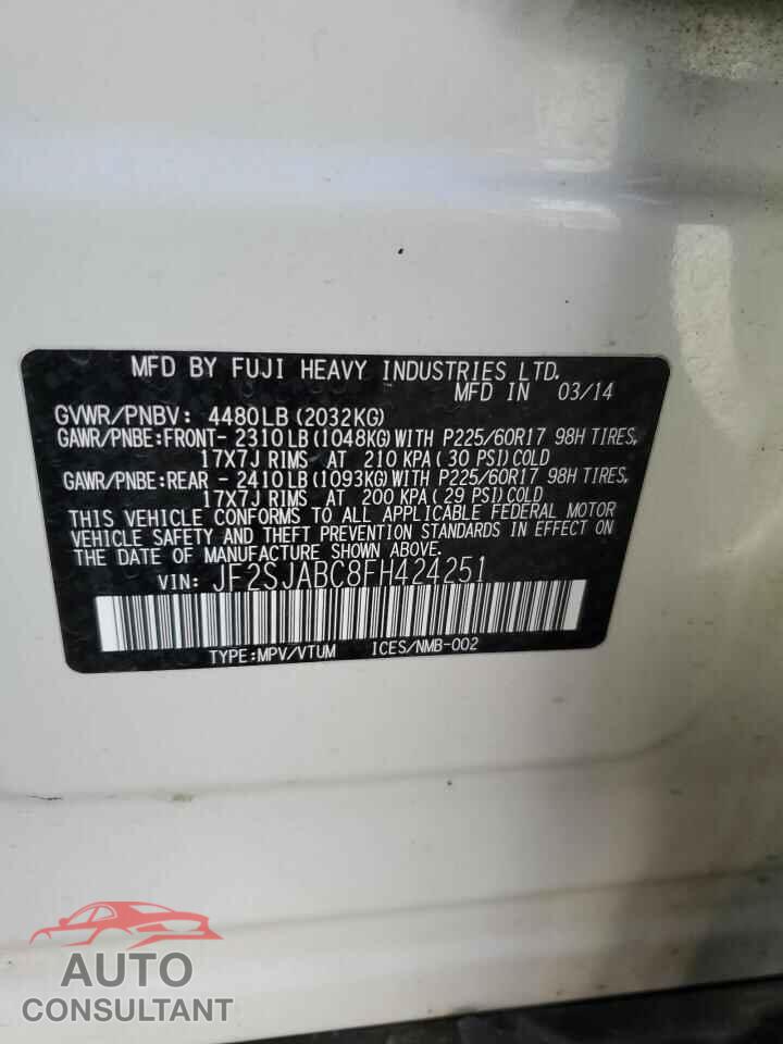 SUBARU FORESTER 2015 - JF2SJABC8FH424251