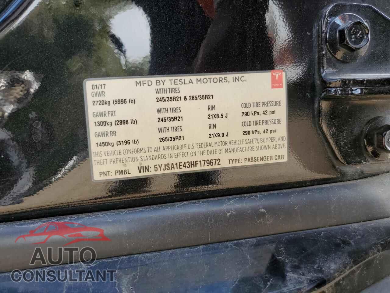 TESLA MODEL S 2017 - 5YJSA1E43HF179672