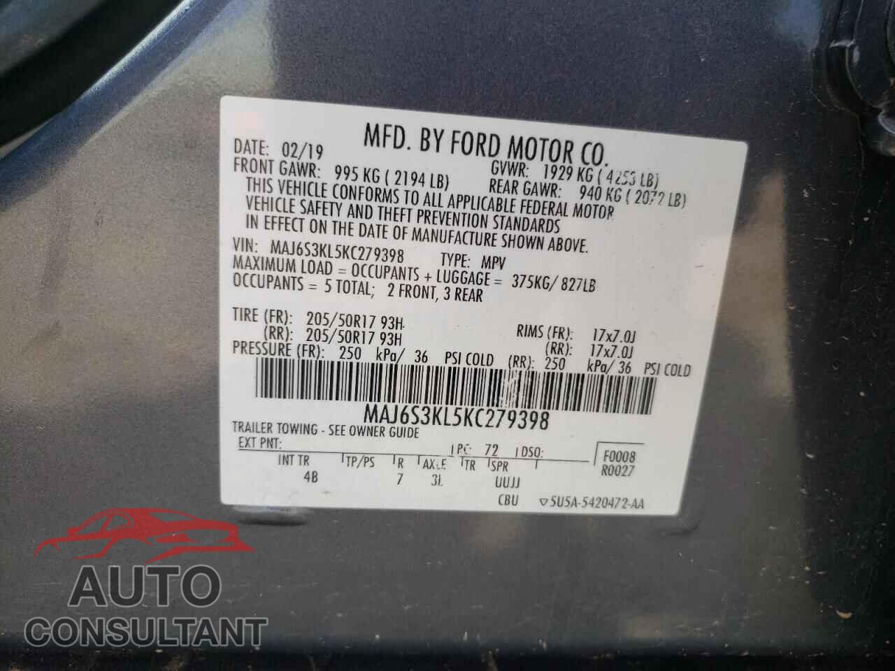 FORD ECOSPORT 2019 - MAJ6S3KL5KC279398