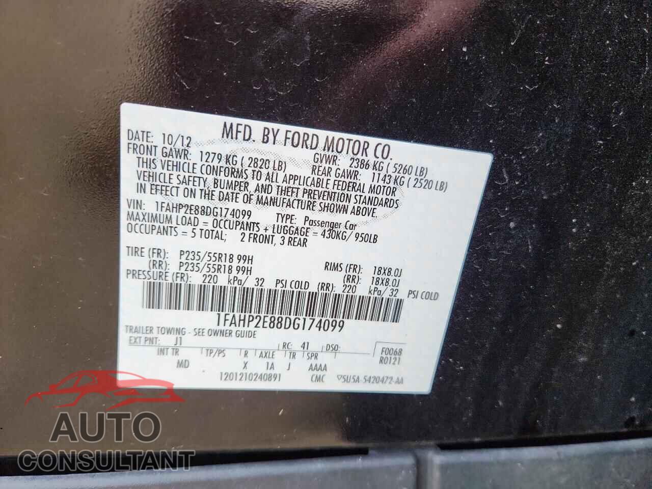FORD TAURUS 2013 - 1FAHP2E88DG174099