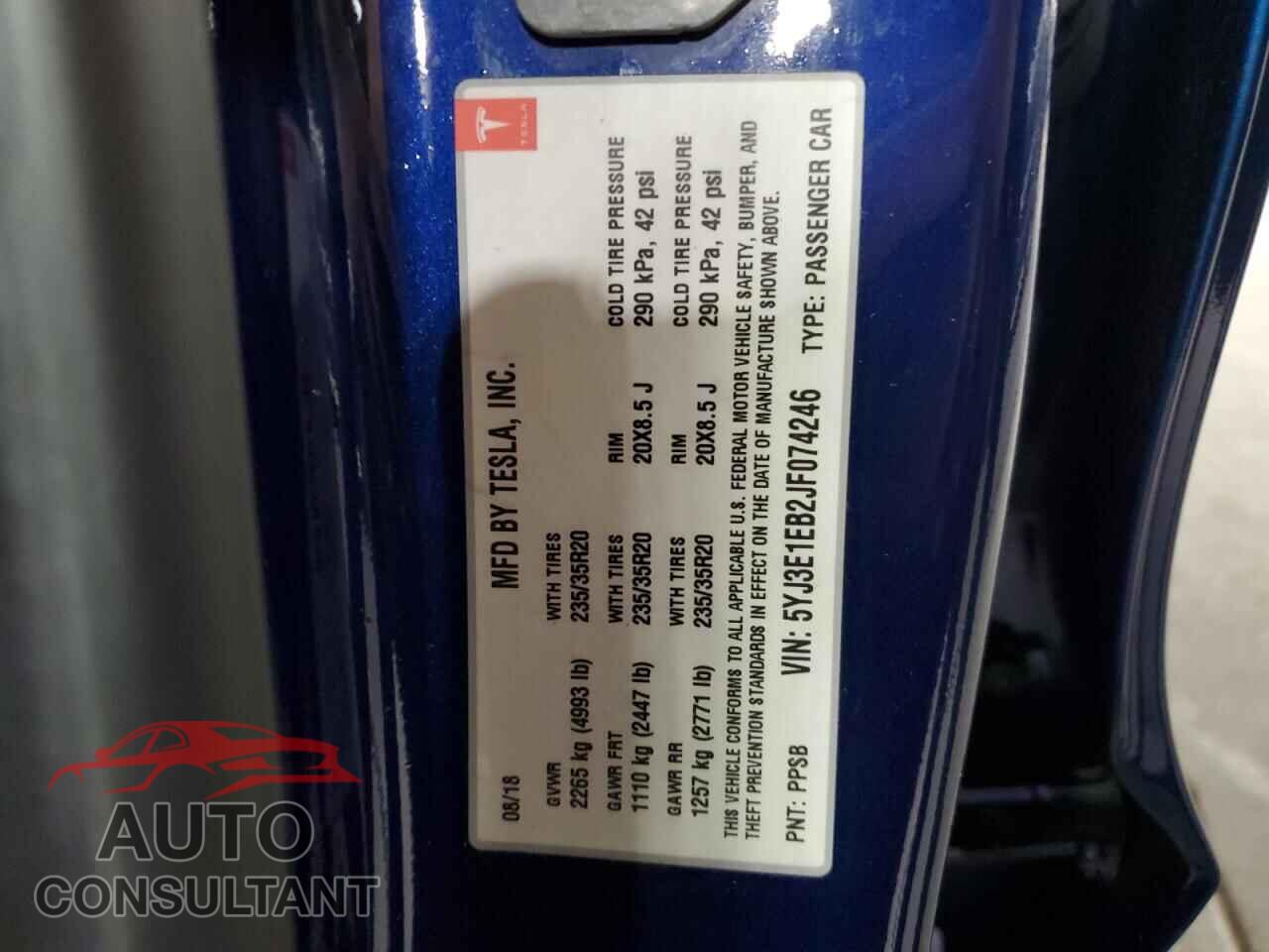 TESLA MODEL 3 2018 - 5YJ3E1EB2JF074246