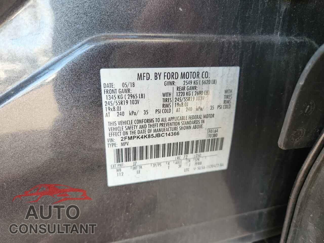 FORD EDGE 2018 - 2FMPK4K85JBC14366