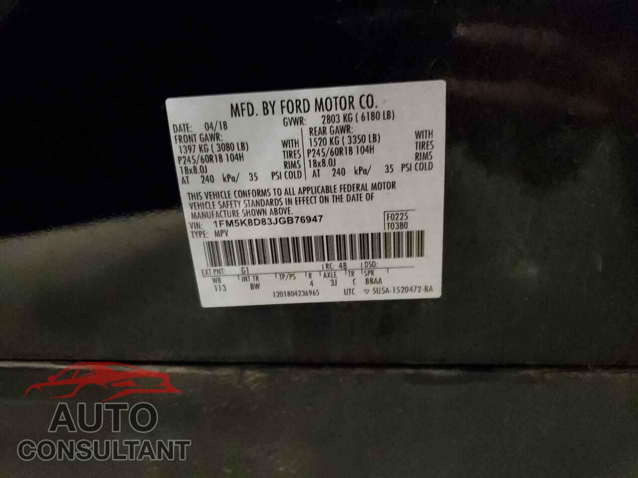 FORD EXPLORER 2018 - 1FM5K8D83JGB76947
